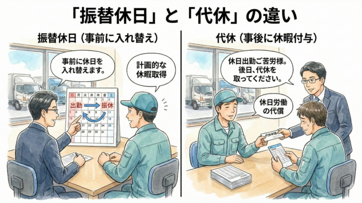 運送業の勤怠管理：ドライバーの「振替休日」と「代休」の違い